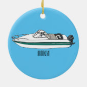 Motorboot cartoon illustratie keramisch ornament (Achterkant)