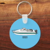 Motorboot cartoon illustratie sleutelhanger (Voorkant)