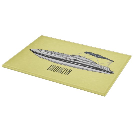 Motorboot cartoon illustratie snijplank (Hoek)