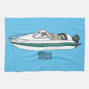 Motorboot cartoon illustratie theedoek