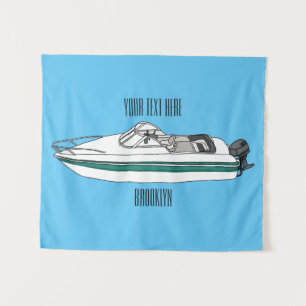 Motorboot cartoon illustratie wandkleed