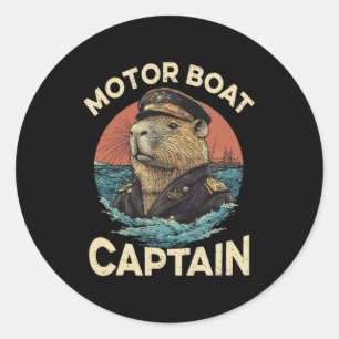 Motorboot kapitein Funny Capybara Mariner Ronde Sticker