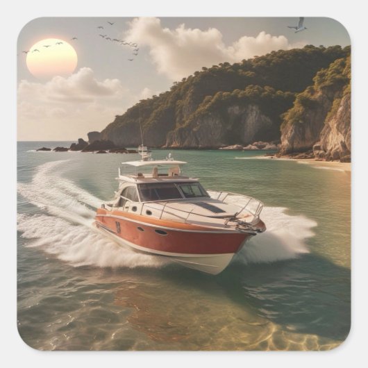 Motorboot Vierkante Sticker (Voorkant)