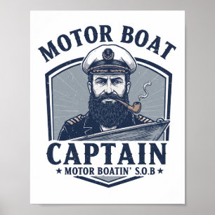 Motorbootkapitein Funny Pontonboot Motorboot Poster