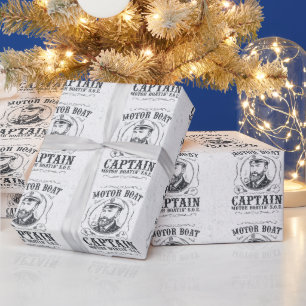 Motorbootkapitein Funny Pontonvaren Cadeaupapier