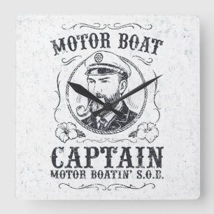 Motorbootkapitein Funny Pontoon-varen Vierkante Klok
