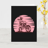 Motorcross Meisje Retro  Roze Kaart (Gele Bloem)