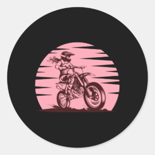 Motorcross Meisje Retro  Roze Ronde Sticker