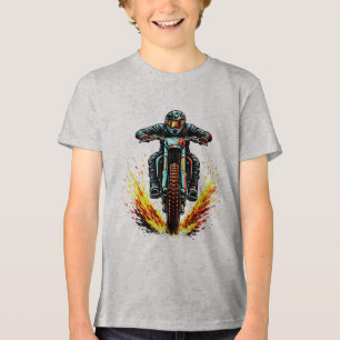 Motorcross Motorrijder Met Vuurspoor Extreem Tri-Blend Shirt