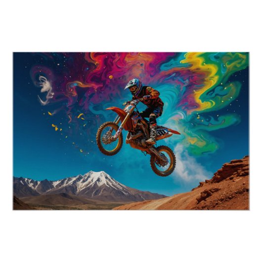 Motorcross Racer op Berghelling Perfect Poster (Voorkant)