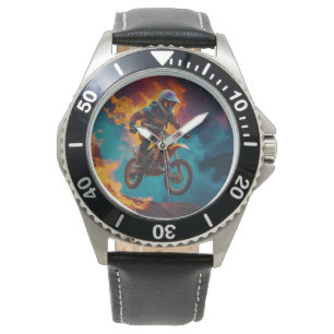 Motorcross Racer & vulkaanuitbarsting Horloge