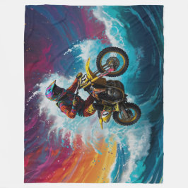 Motorcross Rider Racing the Waves Fleece Deken