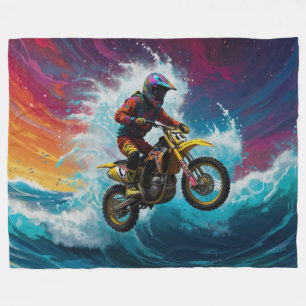 Motorcross Rider Racing the Waves Fleece Deken