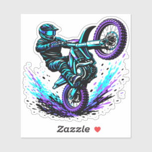 Motorcrossrijder doet een wheely in levendige bewe sticker