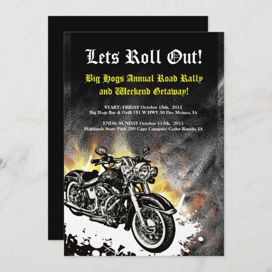 Motorcycle Biker Road Rally Invitation (Devant / Derrière)