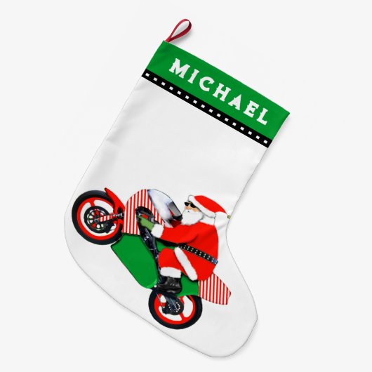 Motorcycle Motocross Holiday Gift Grote Kerstsok (Voorkant (Hangend))