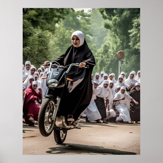 Motorcycle Racing Nun Poster (Voorkant)