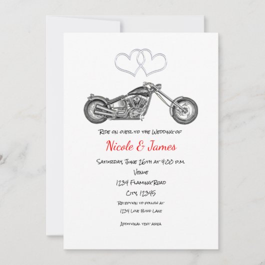 Motorcycle & Silver Hearts Biker Bruiloft Kaart (Voorkant)