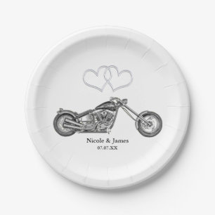 Motorcycle & Silver Hearts Biker Bruiloft Papieren Bordje
