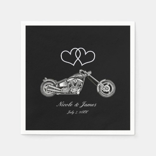 Motorcycle & Silver Hearts Biker Bruiloft Servetten (Voorkant)