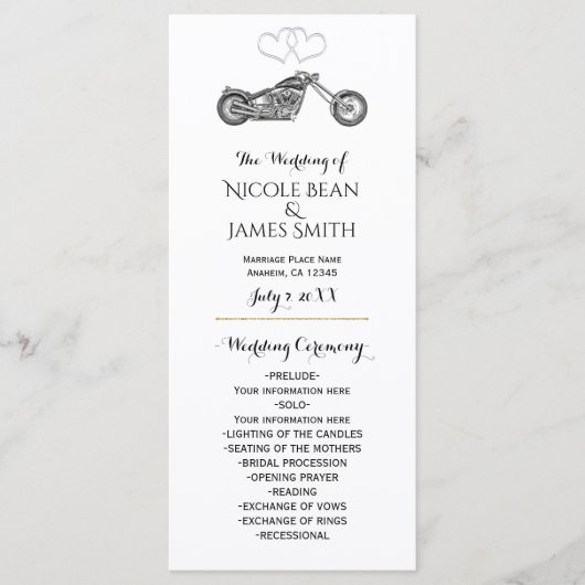 Motorcycle & Silver Hearts Biker Huwelijksprogramm Programma (Voorkant)