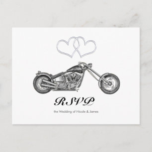 Motorcycle & Silver Hearts Biker Huwelijksreactie Uitnodiging Briefkaart