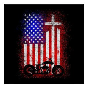 Motorcycle USA Flag Christelijk Geloof voor Bi Perfect Poster