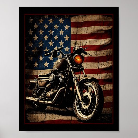 Motorcycle Usa Flag Retro Biker Poster (Voorkant)