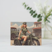  Motorcycle Vrouw Briefkaart (Staand voorkant)