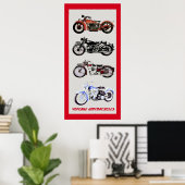  MOTORCYCLI, zwarte rode grijs Poster (Thuiskantoor)