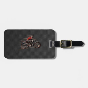 MOTORCYCLUS OP KOOLSTOFFIBER. BAGAGELABEL