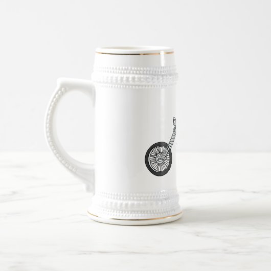 Motorfiets 1950 cartoon, afbeelding bierpul (Links)