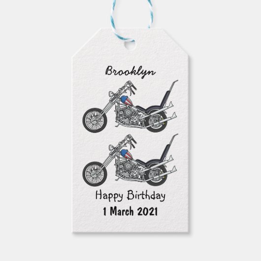 Motorfiets 1950 cartoon, afbeelding cadeaulabel (Voorkant)