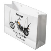 Motorfiets 1950 cartoon, afbeelding groot cadeauzakje (Voorkant Gekanteld)