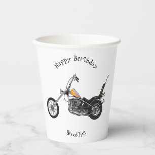 Motorfiets 1950 cartoon, afbeelding papieren bekers