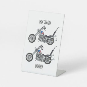 Motorfiets 1950 cartoon, afbeelding reclamebord met voetstuk