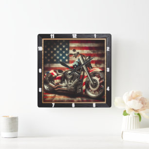 Motorfiets Amerikaanse vlag patriottisch Vierkante Klok