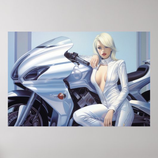Motorfiets Babe airbrush art Poster (Voorkant)