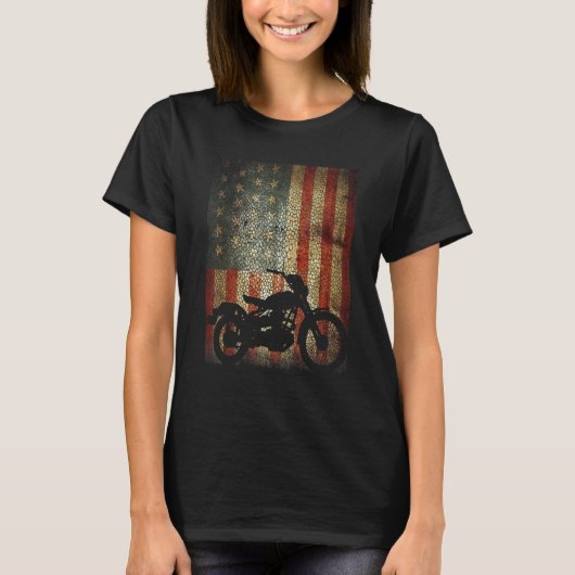 Motorfiets Biker America Flag Patriotic Grunge T-shirt (Voorkant)