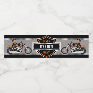 Motorfiets Biker Baby Oranje Zwart Schild Waterfles Etiket