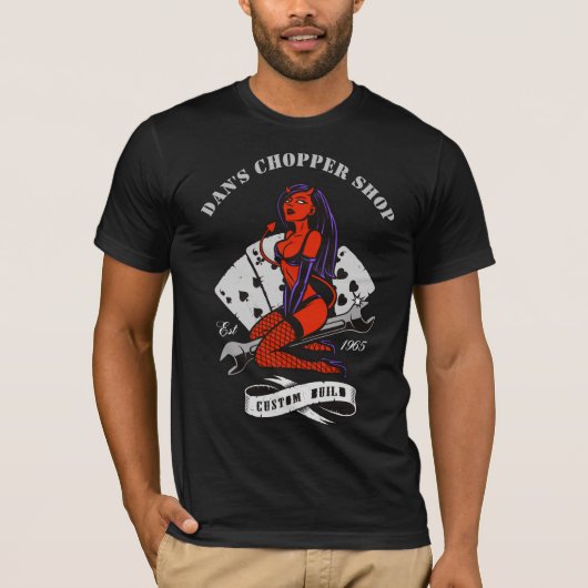 Motorfiets Biker Devil Girl Chopper T-shirt (Voorkant)