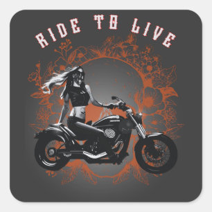 Motorfiets Biker Girl Ride to Life Vierkante Sticker