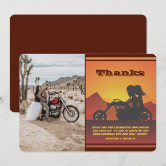 Motorfiets Couple Mountain Sunset Photo Weddenscha Bedankkaart
