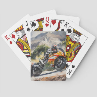 Motorfiets die een berghelling oprijdt pokerkaarten