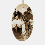 motorfiets en oude leerschool keramisch ornament (Rechts)