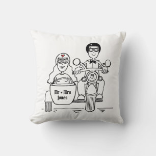 Motorfiets- en sidecar Wedding Gift Throw Cushion Kussen