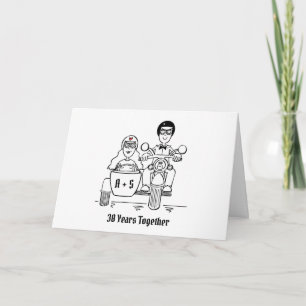 Motorfiets en zijspan huwelijksjubileum kaart