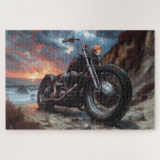 Motorfiets en zonsondergang Jigsaw Puzzel (Horizontaal)