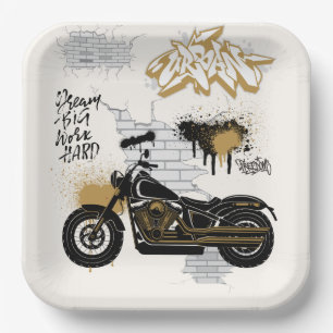 Motorfiets goud en crème papieren bord