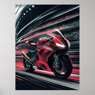 Motorfiets in snelheid op de racebaan poster